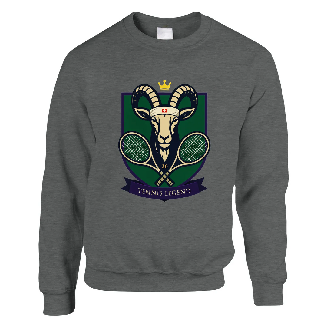 Maglione Tennis GOAT Roger, realizzato in morbido cotone e poliestere, offre comfort e stile con un taglio classico e dettagl