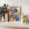 stunning Flower Market Barcelona Botanical 4 poster vintage print vibrant blue orange space timeless elegance style framed lovers