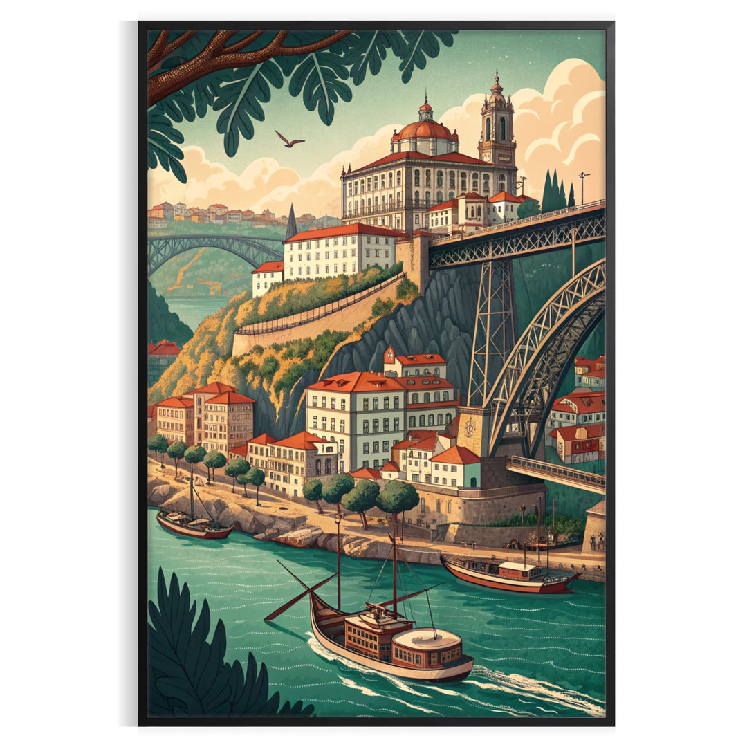 Vila Nova de Gaia Art Déco poster with gray and brown tones