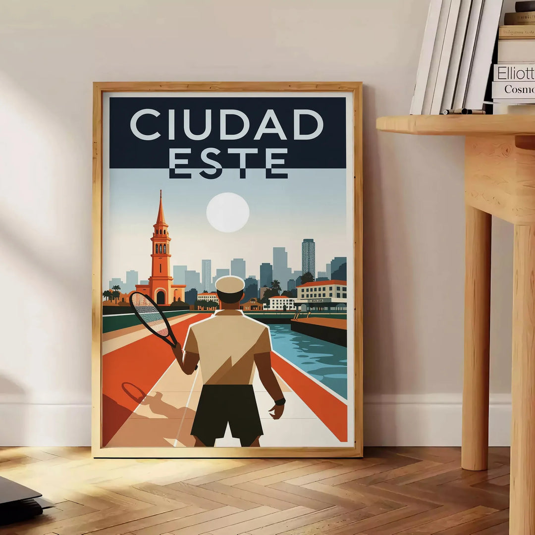 space Ciudad del Este Paraguay Art Déco vintage poster vibrant orange green hues eye design essence bygone era dimensions perfect room unframed version stunning
