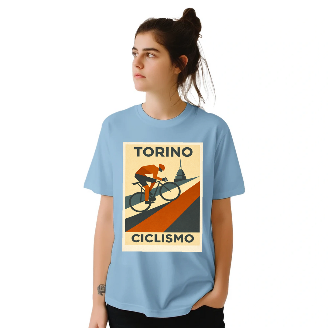Image Light Blue de Turin Italy Cyclisme Tshirt [color:light-blue] [view:front]