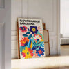 stunning Flower Market Barcelona Botanical 4 poster vintage print vibrant blue orange space timeless elegance style framed lovers
