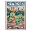 Vintage poster με δεινόσαυρους να παίζουν μπάσκετ στο Central Park της Νέας Υόρκης, ιδανικό για διακόσμηση ή δώρο