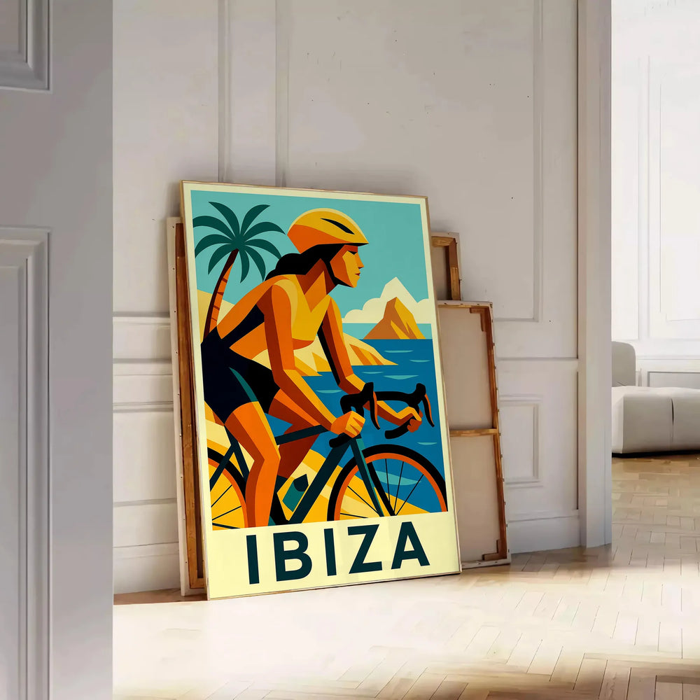 space stunning Ibiza Cyclism poster vibrant green red colors spirit iconic island bike lovers yours today energy home A4 cm A0