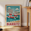 Póster Biarritz Kids Surf con un elefante juguetón y un rinoceronte atrevido, ideal para habitaciones infantiles o guarderías