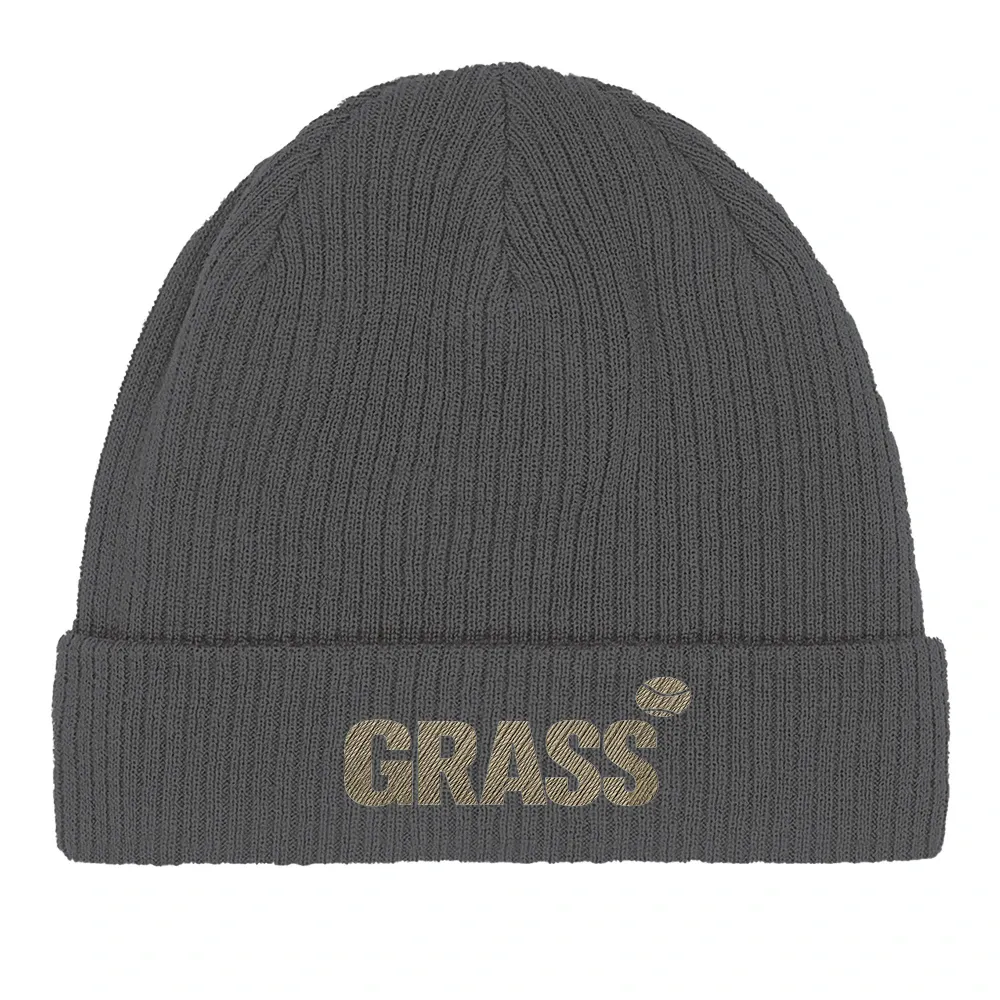 Beanie Grass Tennis in cotone biologico con design ricamato, perfetto per uno stile eco-friendly e confortevole