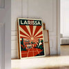 Poster di Larissa, Grecia in stile Art Déco, toni grigio e arancione
