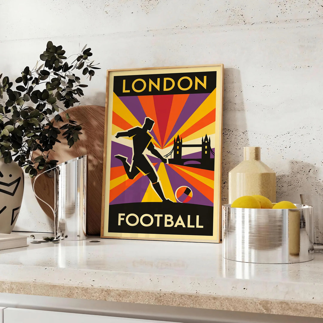 space vibrant London football poster bold orange black colors fan striking design sure eye yours today love UK dimensions A4 cm A0