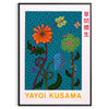 Vibrant poster inspirerad av Yayoi Kusama med blommor i gröna och orange nyanser, perfekt för att lyfta ditt rum