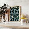 Art Déco poster of Cologne skyline in green and black