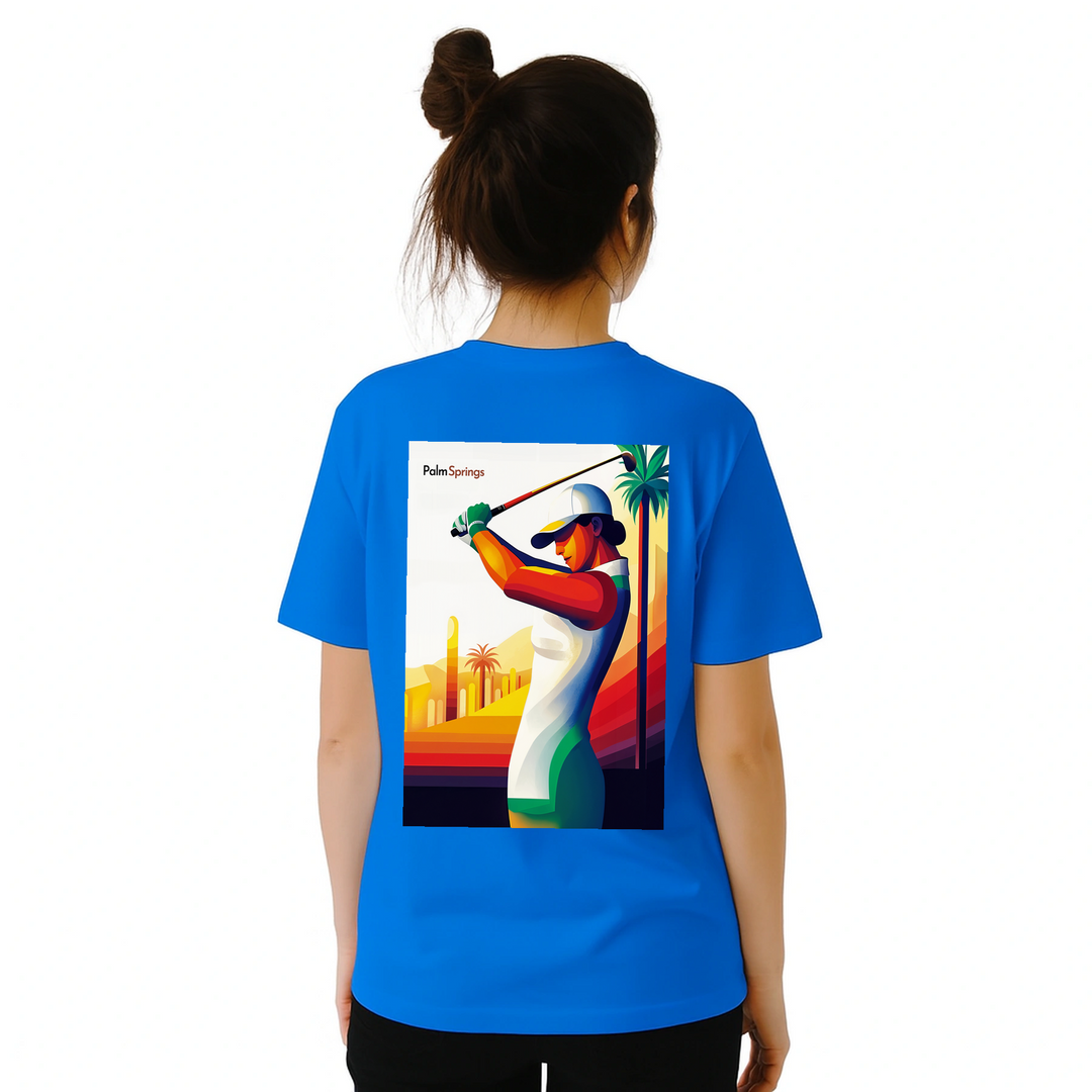 ゴルフパームスプリングスTシャツは、快適さとスタイルを兼ね備えたデザインです。パームスプリングスの陽気な雰囲気を楽しむゴルフ愛好者に最適です。