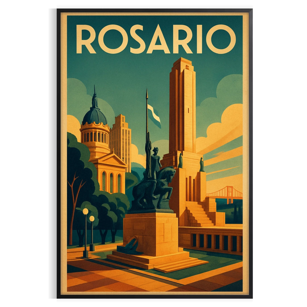 Vintage Art Déco poster of Rosario, Argentina in yellow and green