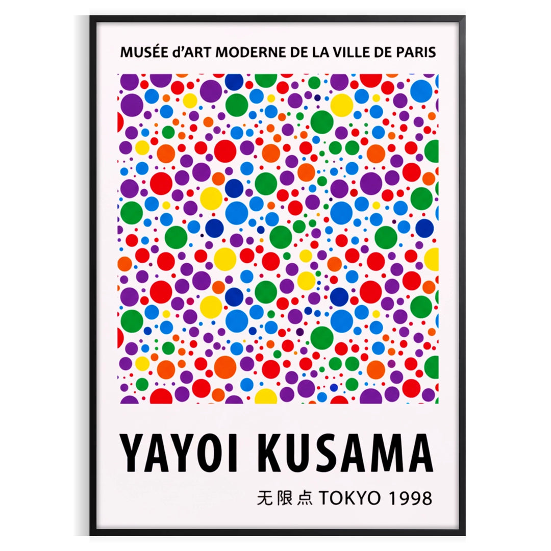 space vibrant Yayoi Kusama dots poster red yellow colors art lovers eye design pop creativity room today stunning dimensions cm sizes A4 A0