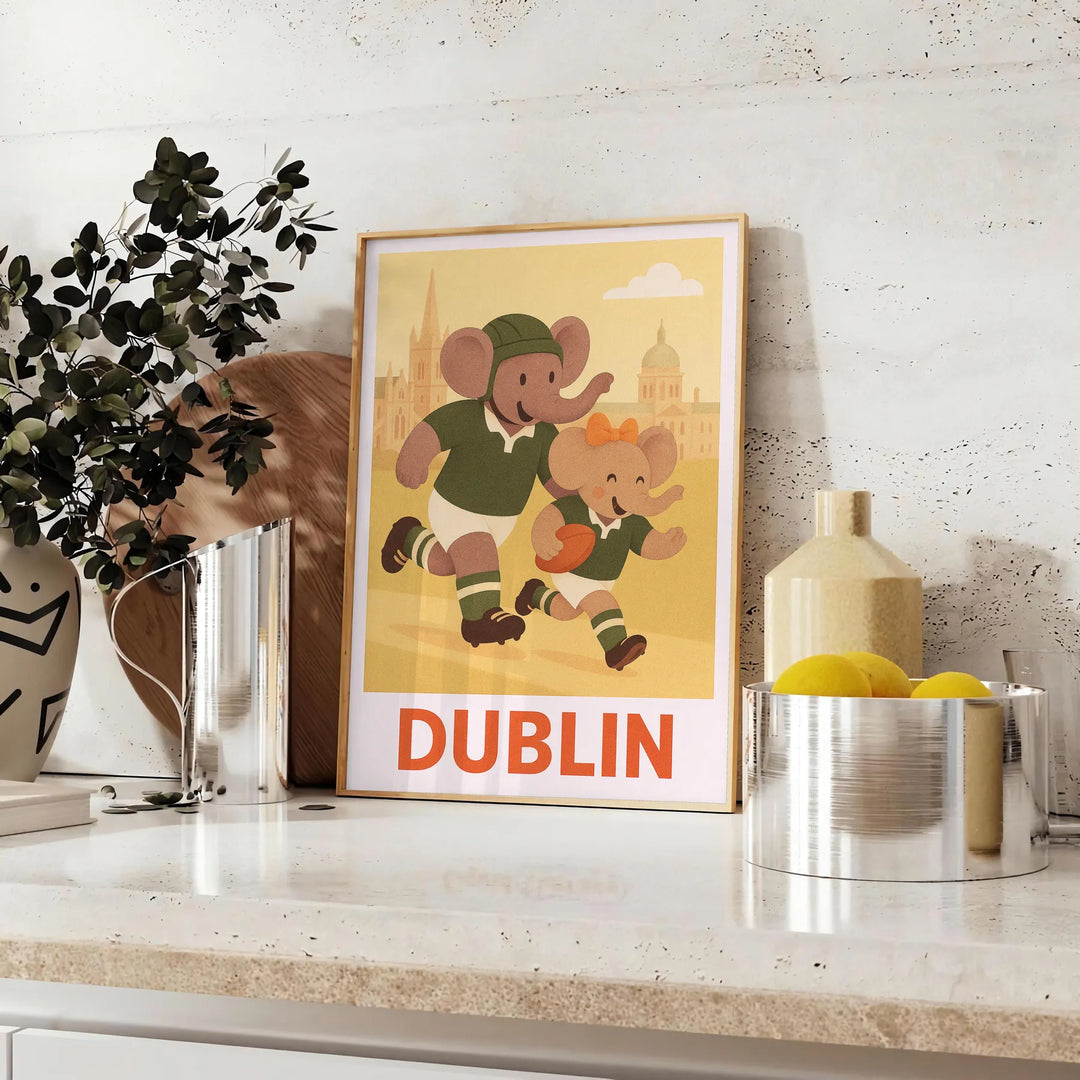 magnifique vintage un éléphant rugby Dublin style Art Déco unique affiche 50x70 30x40 une touche originale décoration poster charme cadre