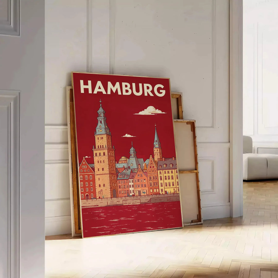 Plakat w stylu Art Deco inspirowany Hamburgiem, Niemcy. Idealny do każdego wnętrza, dostępny w rozmiarach 50x70 lub 30x40