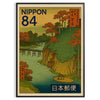 affiche timbre japonais thème rivière automne nuances sublimes marron vert 50x70 30x40 une touche élégante intérieur pièce ravissante cadre