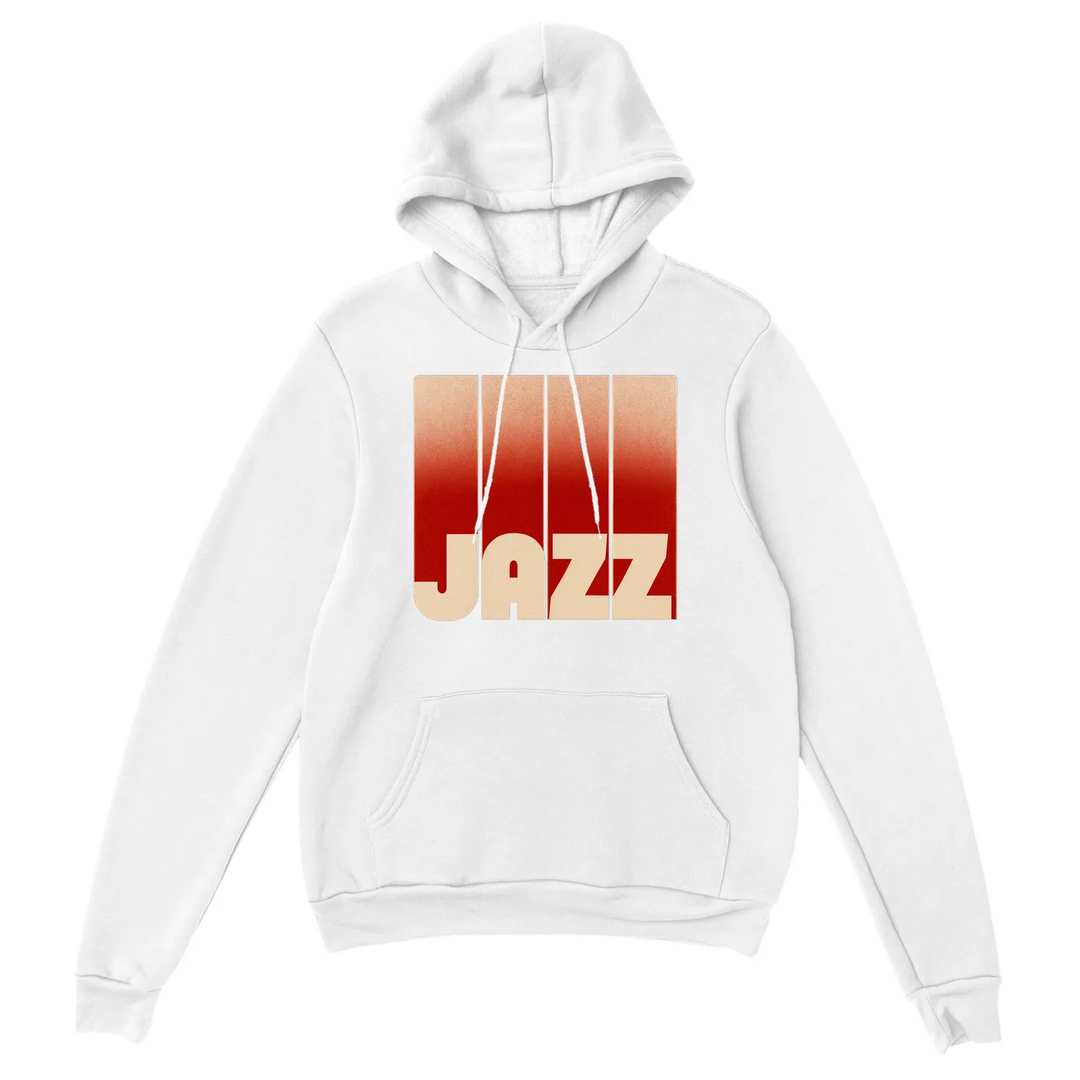 Hoodie Jazz Music, confortável e estiloso, feito de mistura de algodão e poliéster, com capuz forrado, bolso frontal e punhos