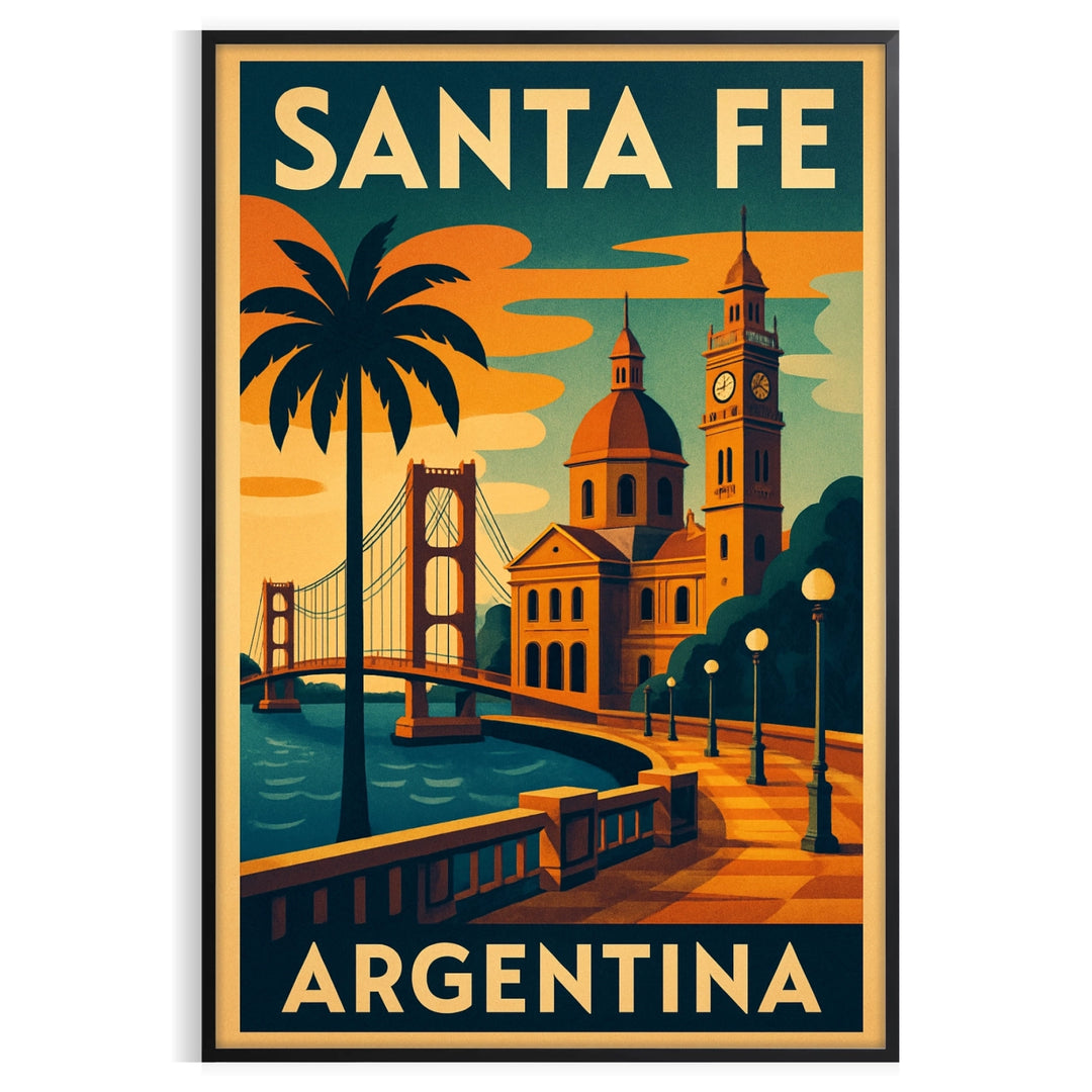 Santa Fe Argentina Art Déco travel poster with yellow and green palette
