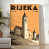 Manifesto Art Déco di Rijeka, Croazia, scena cittadina marrone e verde