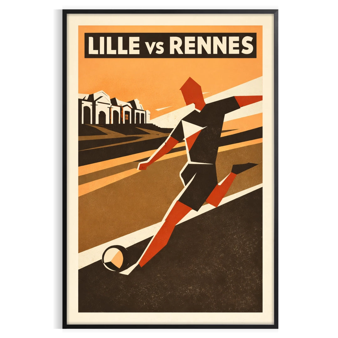 Football players in action with Lille, France colors and dynamic design