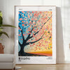 Affiche captivante Cherry Tree Yayoi Kusama 2 explosion couleurs orange bleu sublime art moderne intérieur œuvre unique œil amateurs version simple