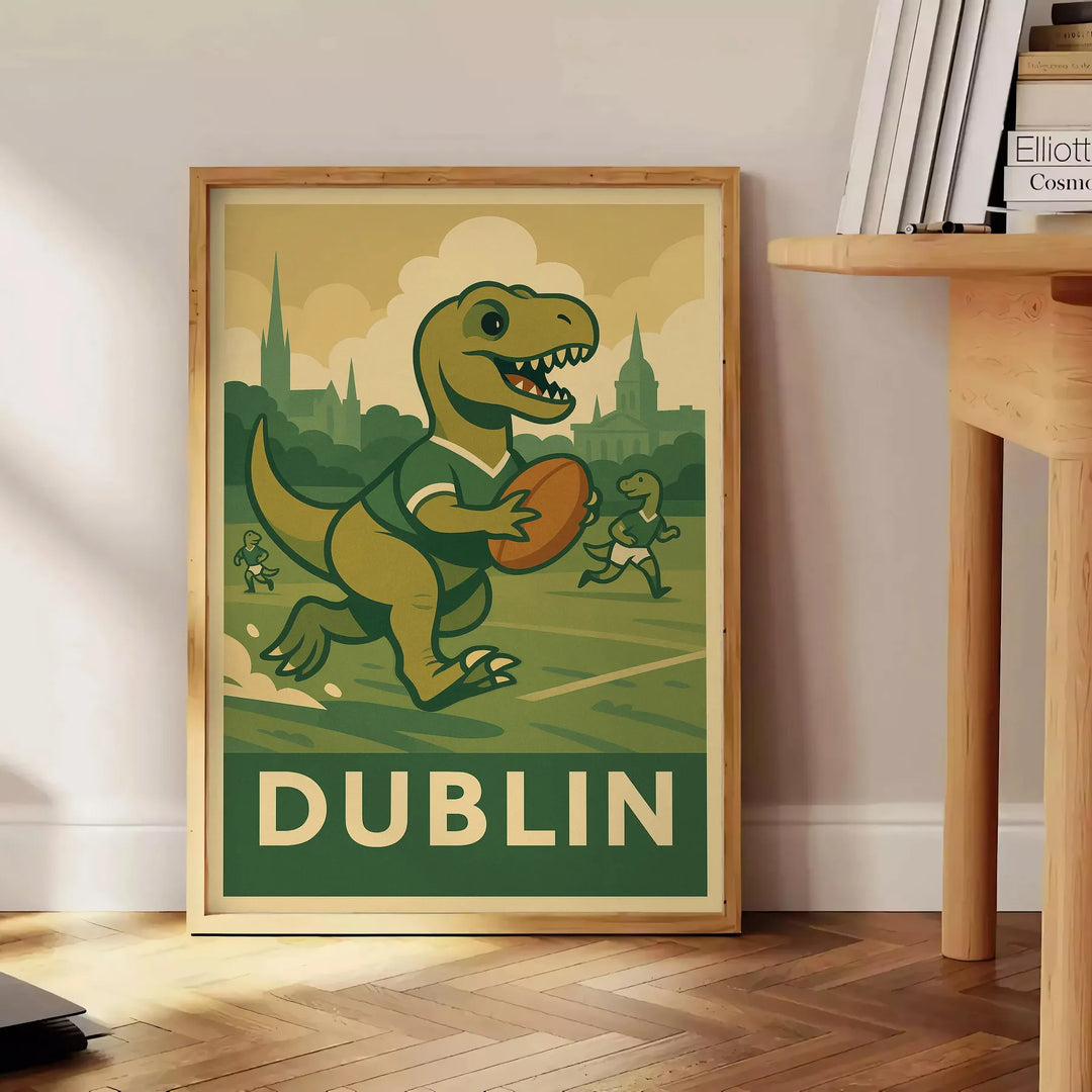 rugby vintage Kid Dinosaur idéale passionnés dimensions 50x70 cm une touche artistique intérieur affiche unique univers art déco cadre