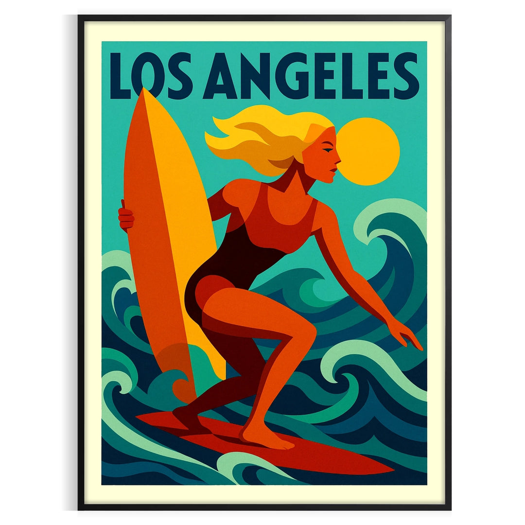 waves style Los Angeles Surf poster vibrant green blue hues eye art piece spirit California beaches dynamic today decor convenience