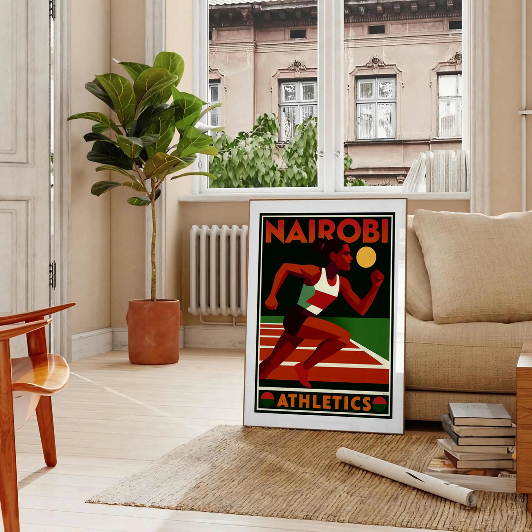 Affiche Nairobi Athletics Sport 28 une œuvre dynamique esprit couleurs gris orange vibrantes espace disponibles cm pièce unique décor disponible cadre
