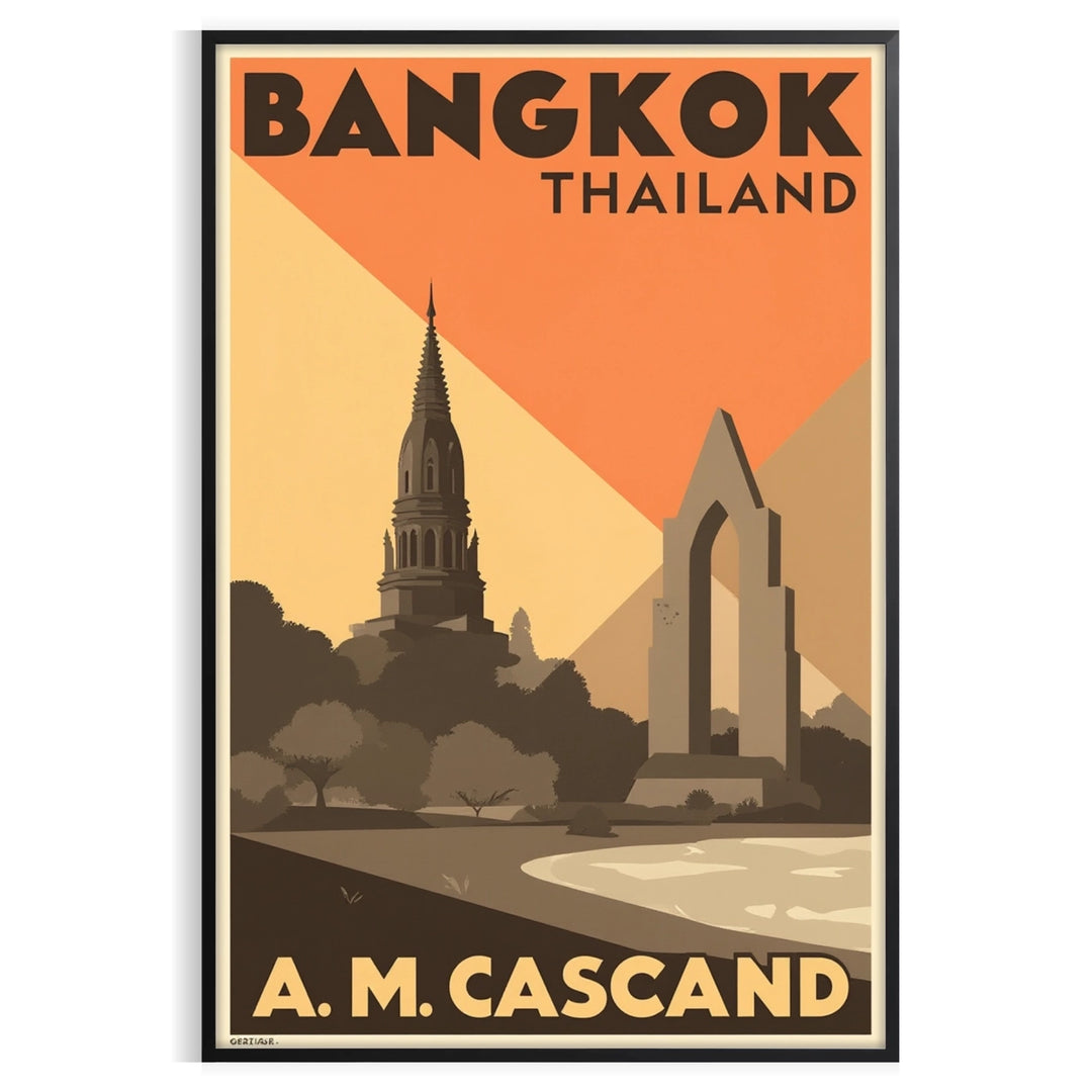 charm vintage Bangkok stunning Art Deco poster vibrant yellow green hues travel enthusiasts cm space touch nostalgia A4 A0