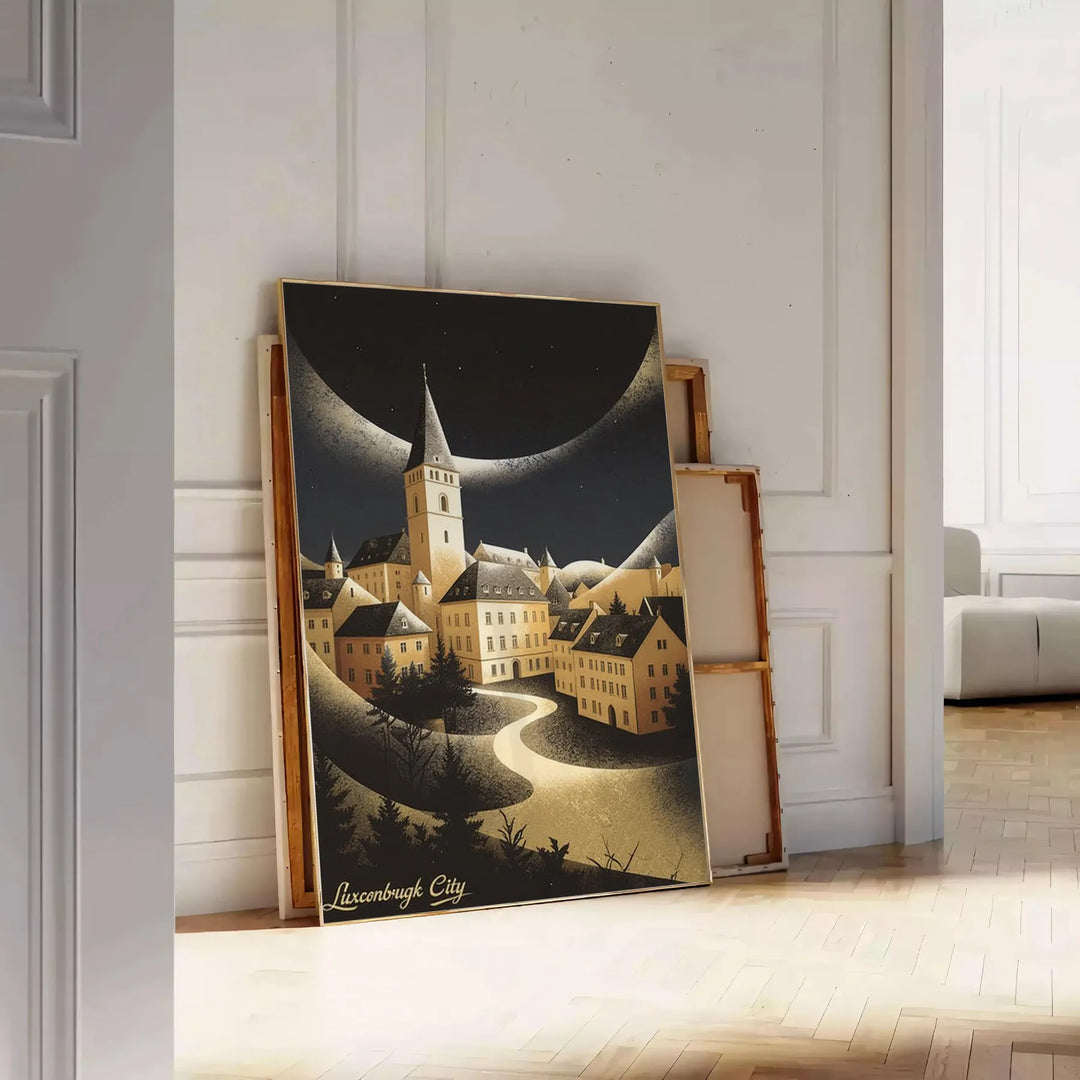 Poster vintage Art Déco della città di Lussemburgo, verde e grigio