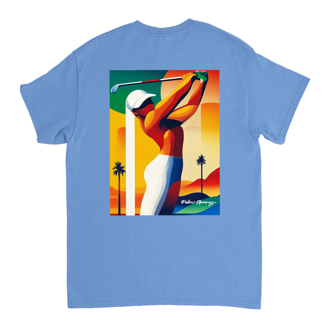 パームスプリングスゴルフTシャツは、明るいデザインが特徴で、ゴルフ場でも普段使いでも活躍する一枚です。サイズはSからXXLまで揃っています。