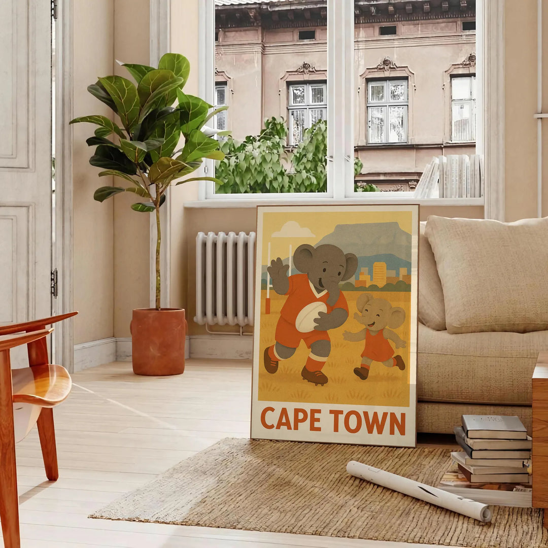  rugby vintage esprit Cape Town design unique Kid Elephant passionnés une touche originalité intérieur Acheter affiche 50x70 cm note sportive déco A4 A0
