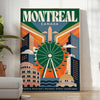 Poster vintage Art Déco Montreal verde e marrone, elegante scena cittadina