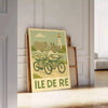 charming kid elephant rhinoceros cycling vibrant landscapes Île de Ré delightful poster soft gray green hues piece space joy walls available