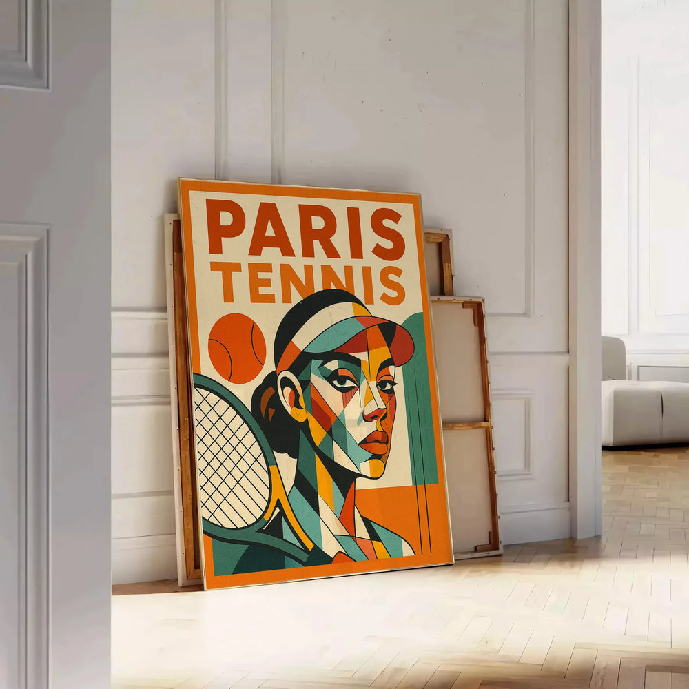 space stunning Paris Cubist Tennis poster vibrant red green colors energy style room art lovers enthusiasts unique piece available cm sizes decor A4 A0