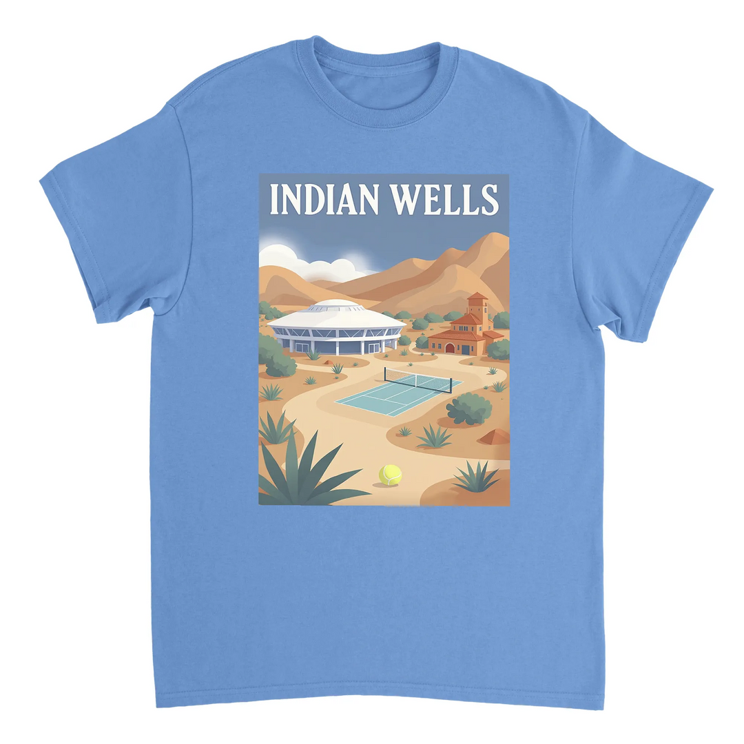 インディアンウェルズのテニスを祝うTシャツ。アメリカのテニスイベントのファンに最適なスタイリッシュなデザイン。柔らかく通気性のあるコットン素材で快適さを提供します。