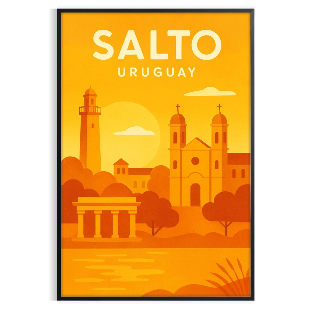 Salto Uruguay Art Déco poster in orange and yellow vintage style