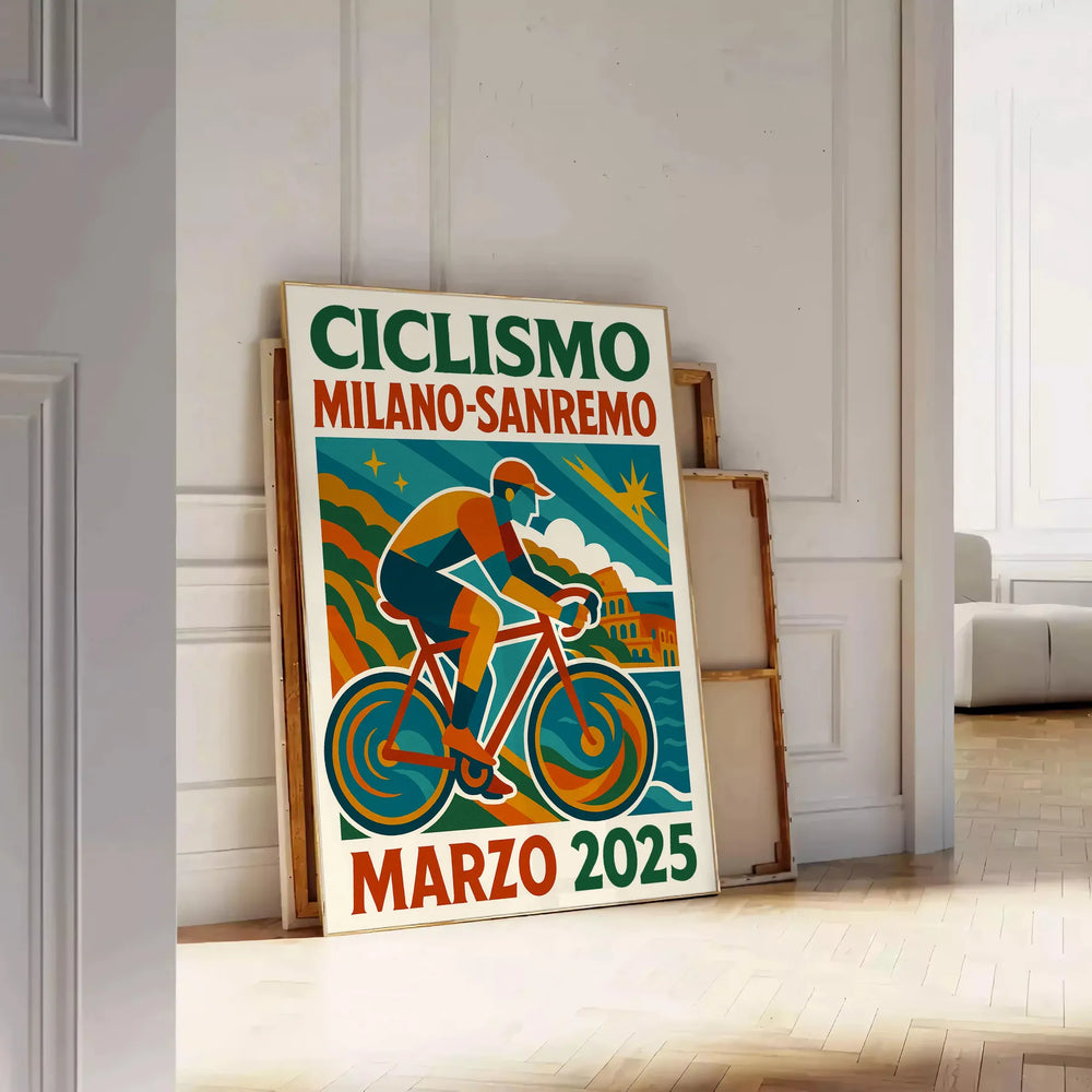 thrill Milano Sanremo cycling race vibrant poster bold red blue eye design perfect enthusiast collection today sizes cm A4 A0