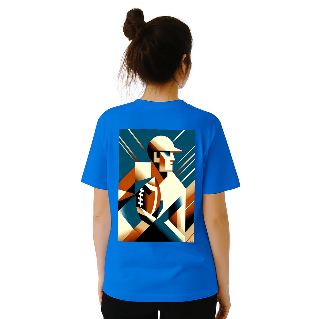 Amerikāņu futbola t-krekls ar drosmīgu dizainu, ideāli piemērots spēlētājiem un faniem. Izgatavots no augstas kvalitātes kokv