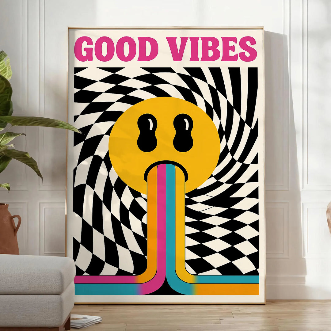 Αναβαθμίστε τον χώρο σας με την αφίσα 'Good Vibes Motivation 2' σε ζωντανές λευκές και πορτοκαλί αποχρώσεις. Ιδανική για κάθε