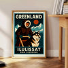 Affiche captivante sport traîneau chiens Groenland teintes grises orange incontournable passionnés aventure œuvre unique dimensions cm espace formats A4 A0