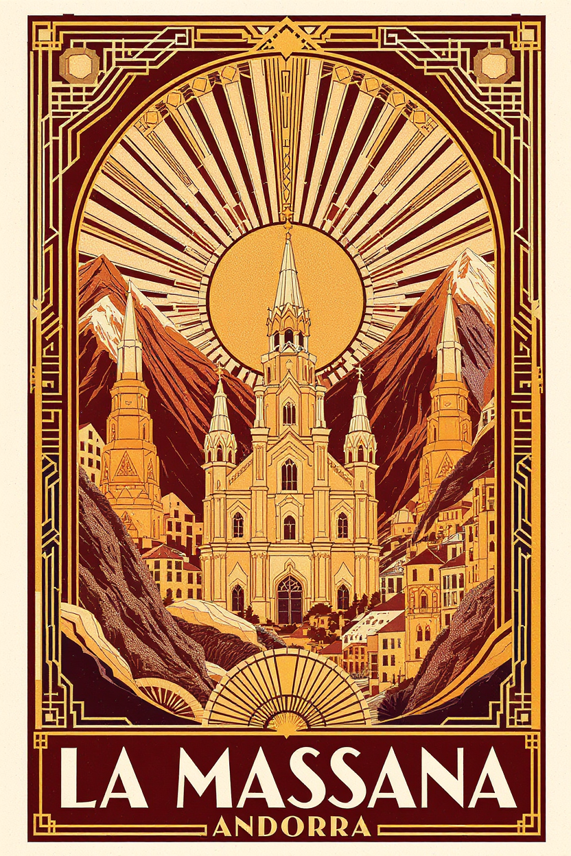 Art Deco poster of La Massana, Andorra for wall decor