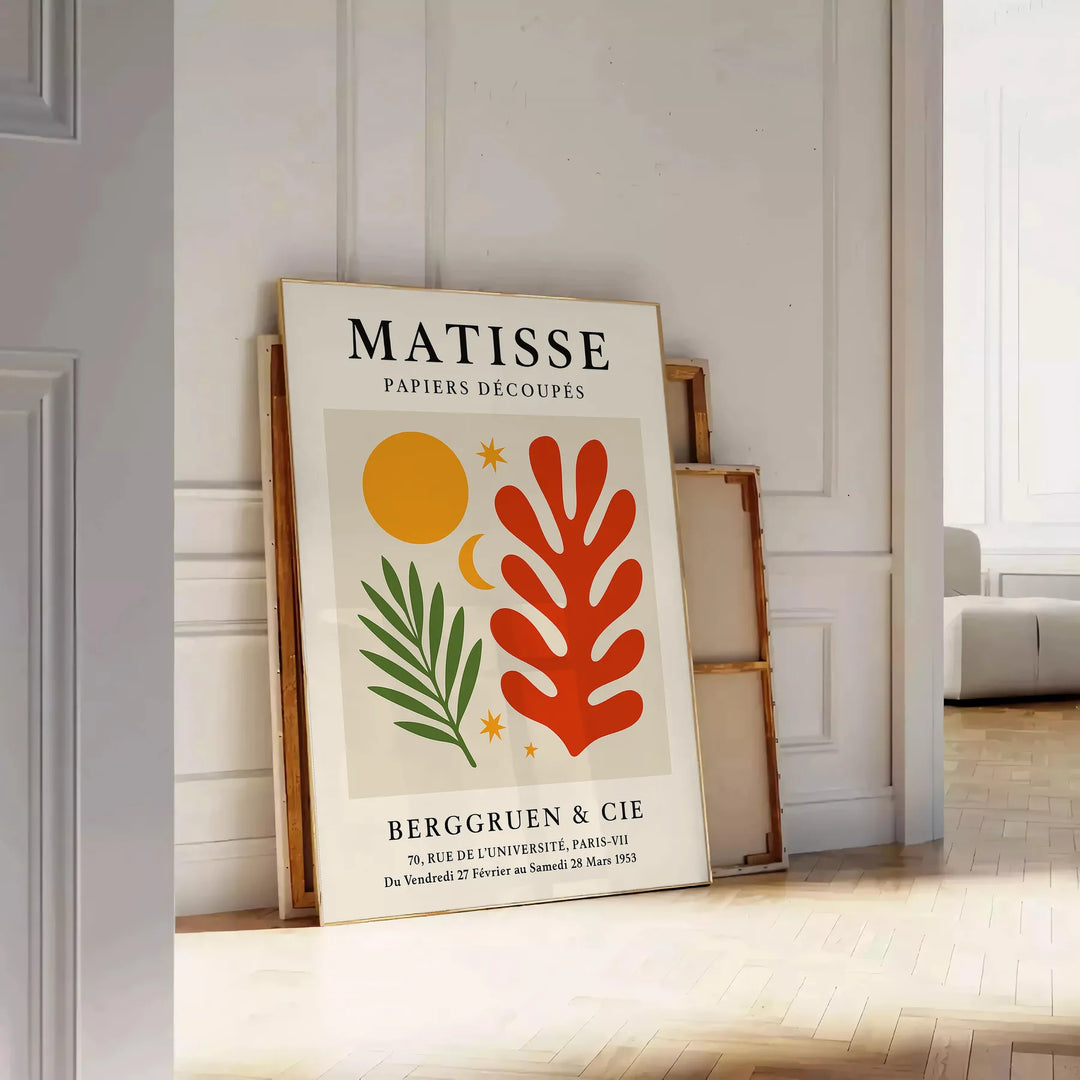 Póster Matisse Papiers Découpés com cores vibrantes em verde e laranja, ideal para amantes da arte. Disponível em vários tama