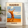 Affiche captivante tennis Madrid tons chauds marron orange passionnés sport art mural une touche dynamique déco pièce unique disponibles A4 cm A0