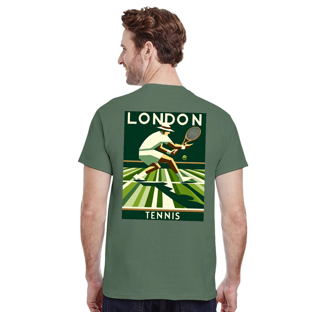 Koszulka tenisowa London z unikalnym wzorem, idealna dla fanów tenisa. Dostępna w rozmiarach S, M, L, XL, XXL