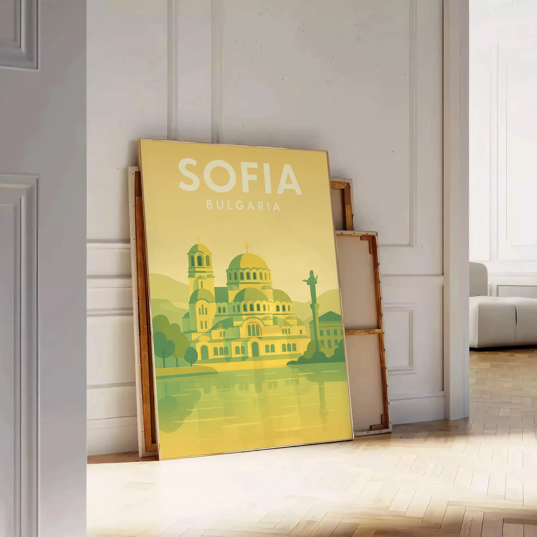 黄色 と 灰色 の ミニマル な Sofia 都市 アート ポスター、現代 的 グラフィック 印刷