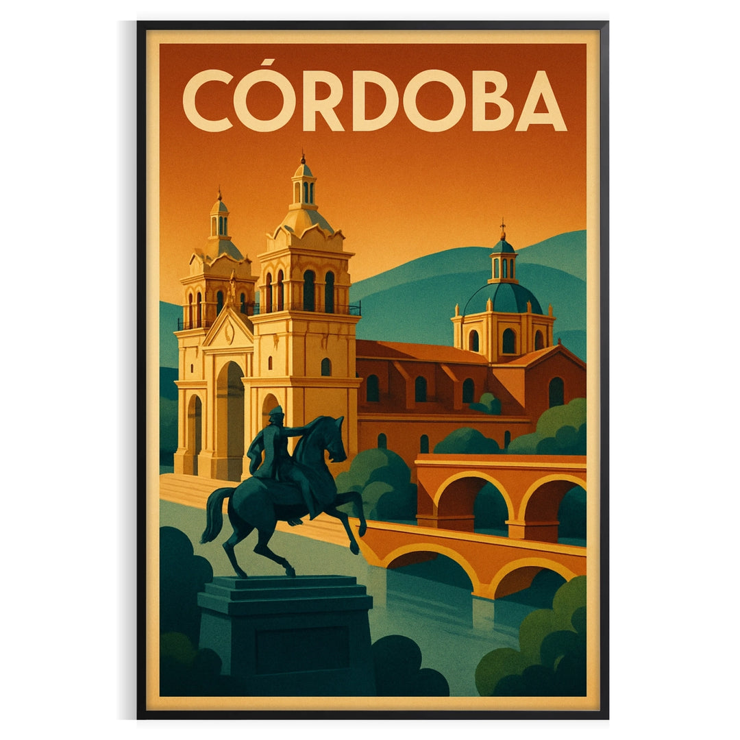 Vintage Art Déco poster of Córdoba, Argentina in yellow and green tones
