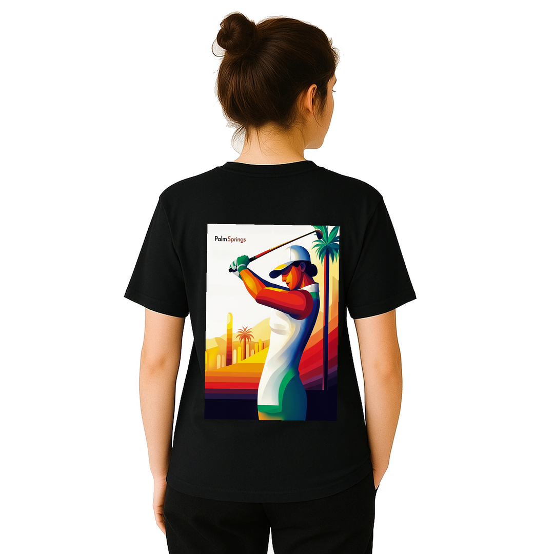 ゴルフパームスプリングスTシャツは、快適さとスタイルを兼ね備えたデザインです。パームスプリングスの陽気な雰囲気を楽しむゴルフ愛好者に最適です。