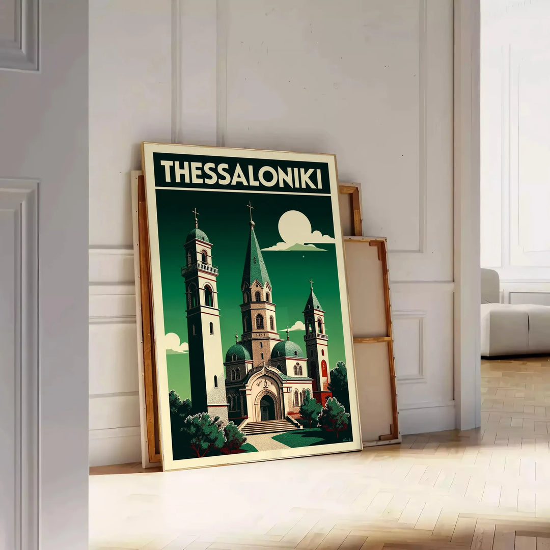 Manifesto Art Déco di Salonicco, Grecia, nei toni grigio e arancione