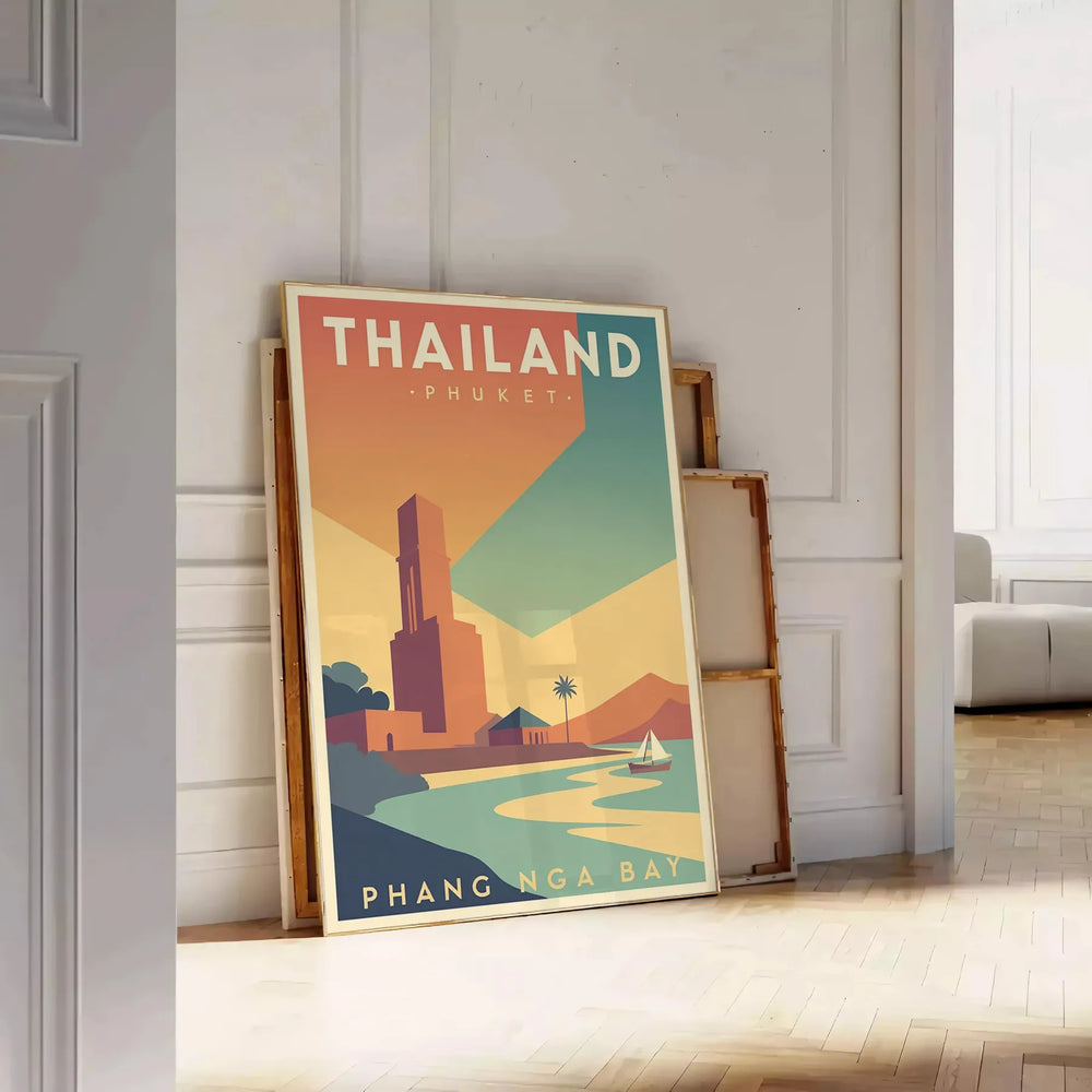 charm Phuket Thailand stunning vintage travel poster captivating Art Deco design lush green elegant gray perfect space touch nostalgia walls available